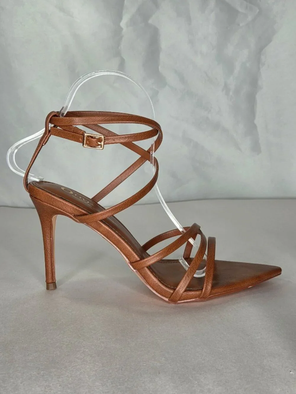 Olivia Jaymes Fergie Brown Pointed-Toe High Heel Strappy Sandals, Size: 7.5